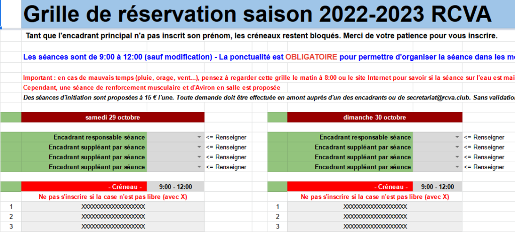 Grille de réservation des séances 2022-2023
